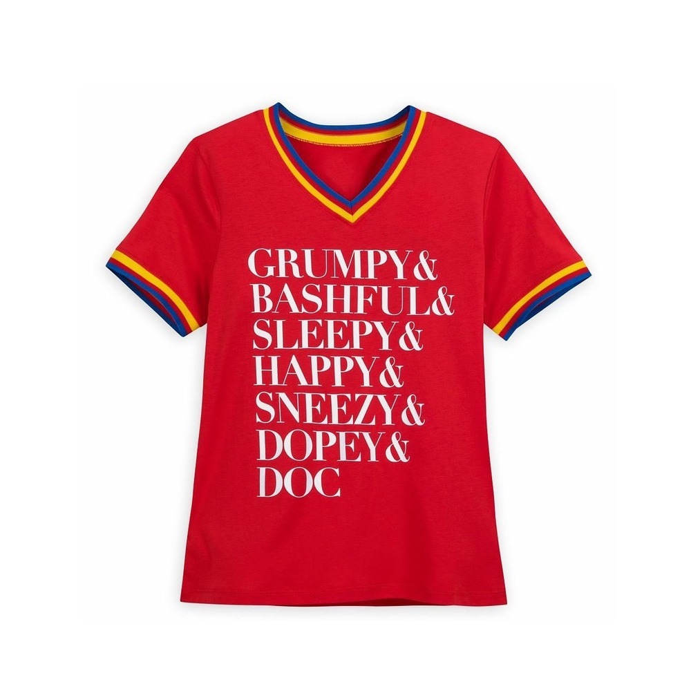 Disney Parks Snow White Seven Dwarfs T-Shirt Small Graphic V-Neck Tee Disneyland